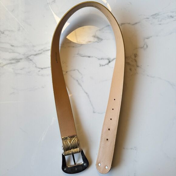 Vintage Emmanuel Genuine Reptile Metallic Gold Belt with Western Buckle - Picture 4 of 16